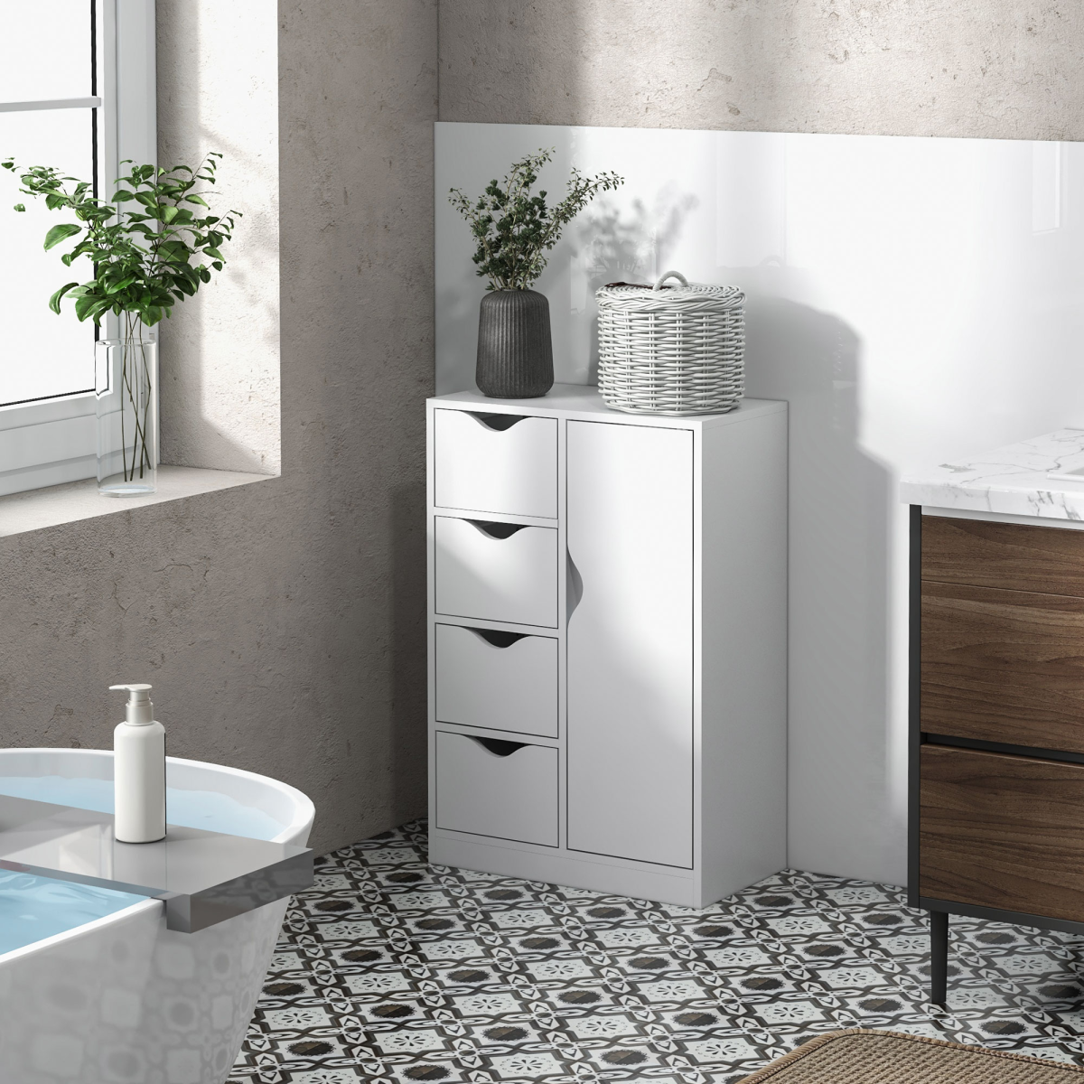 Modern Storage Cabinet Organizer with 4 Drawers and 1 Shelf, White