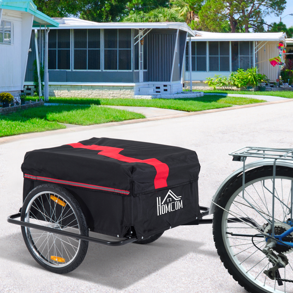 HOMCOM Two-Wheel Bicycle Cargo Trailer with Steel Base, Oxford Cloth Bag, Folding Storage, 40kg Max Load