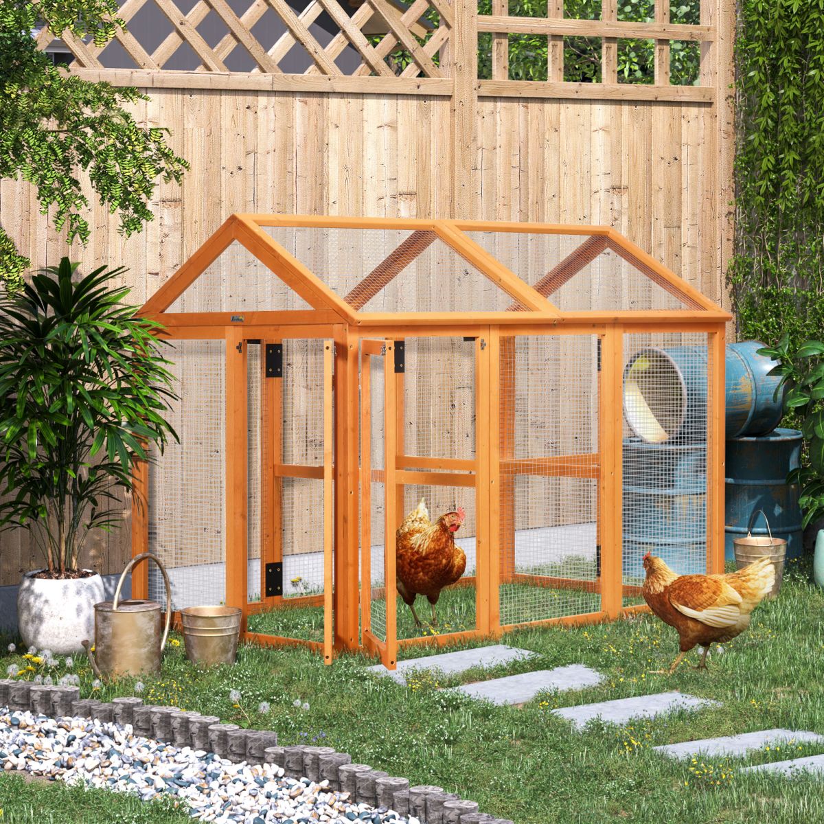 PawHut Wooden Chicken Run with Combinable Design, 3-6 Chickens
