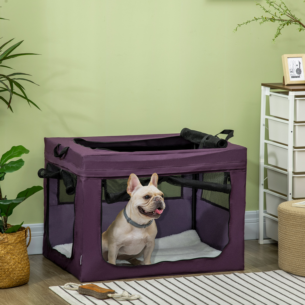 Foldable Pet Carrier Bag with Cushion for Small and Medium Dogs - Purple