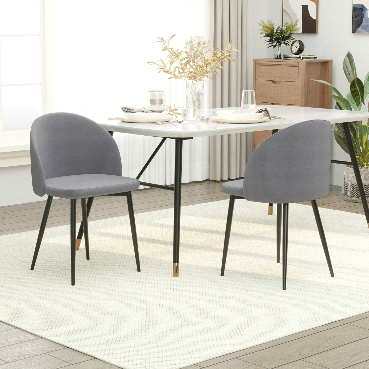 Set of 2 Modern Upholstered Grey Bucket Seat Dining Chairs