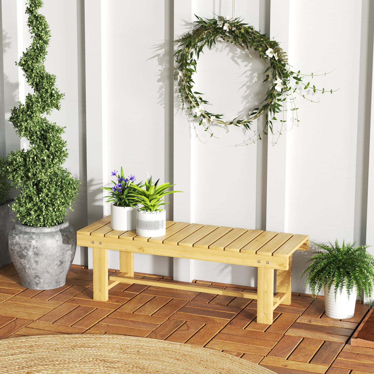Outsunny 2-Seater Fir Wood Outdoor Garden Patio Bench, Slatted Seat, Weather-Resistant Finish, 250kg Capacity