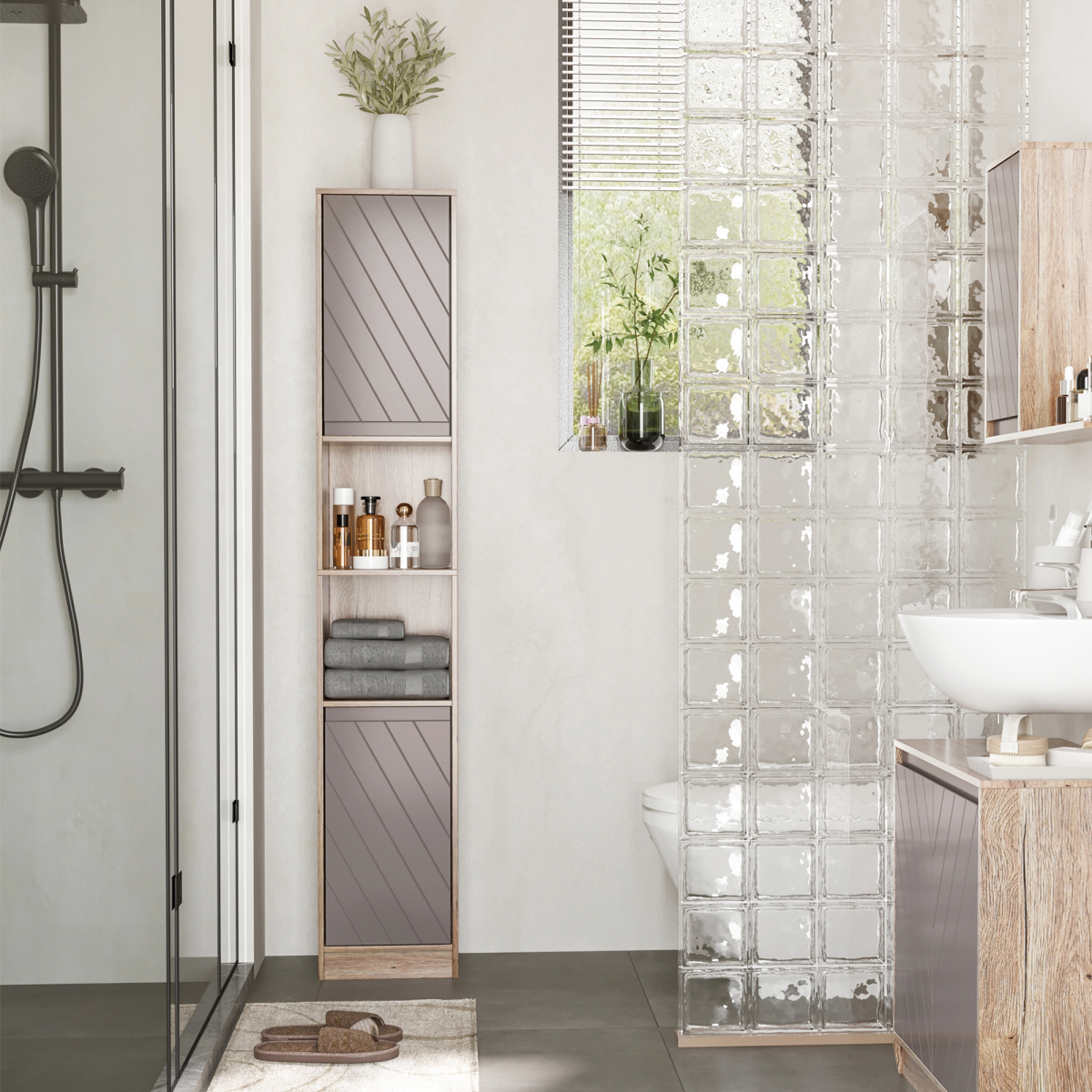 170cm Slimline Freestanding Storage Cabinet with 2 Cupboards
