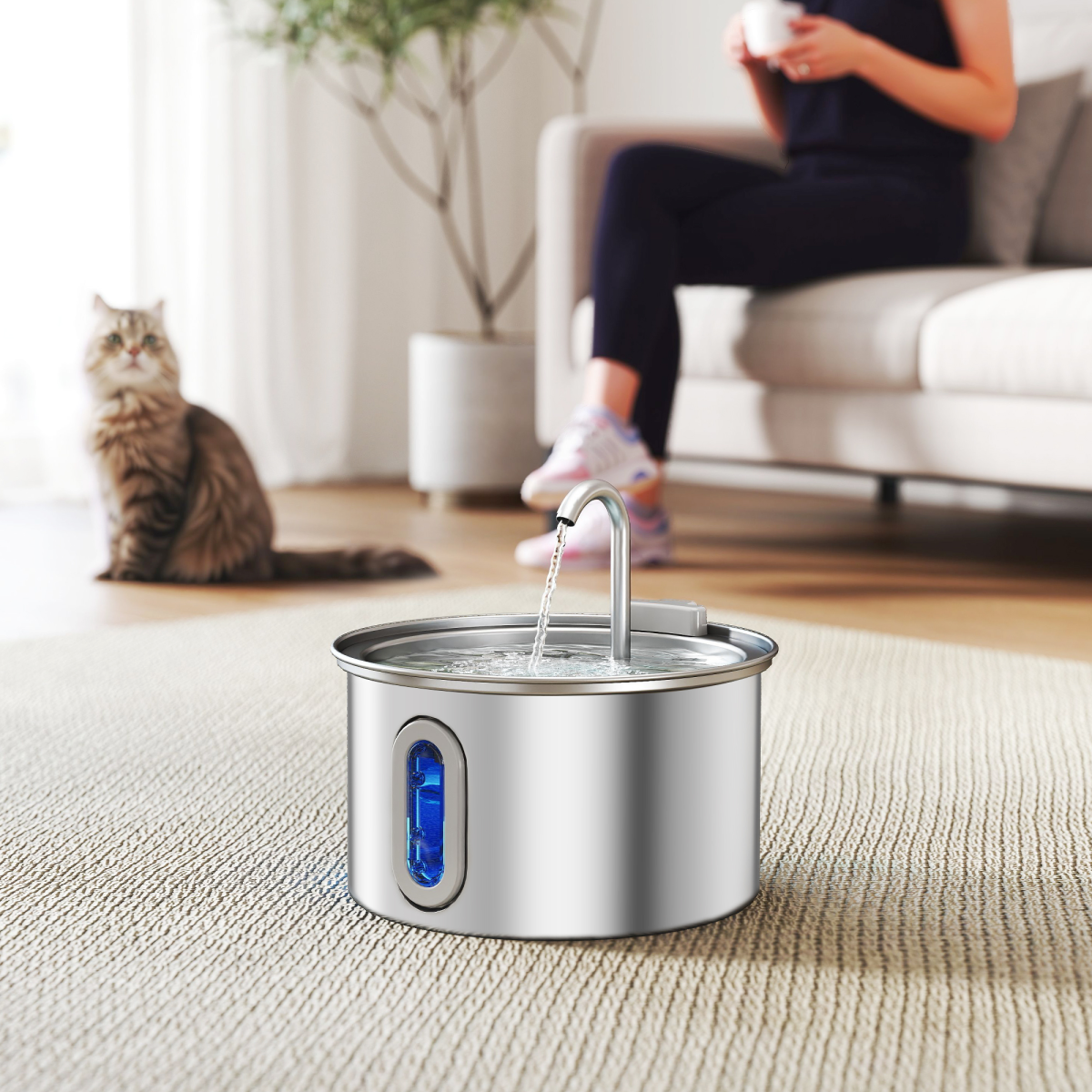 PawHut 2.5L Stainless Steel Cat Water Fountain, Ultra-Silent