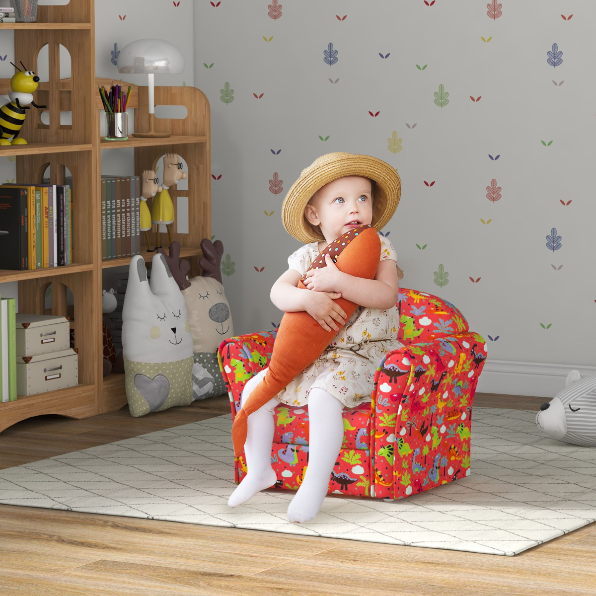 AIYAPLAY Kids Dinosaur Sofa Chair for Toddlers, Red