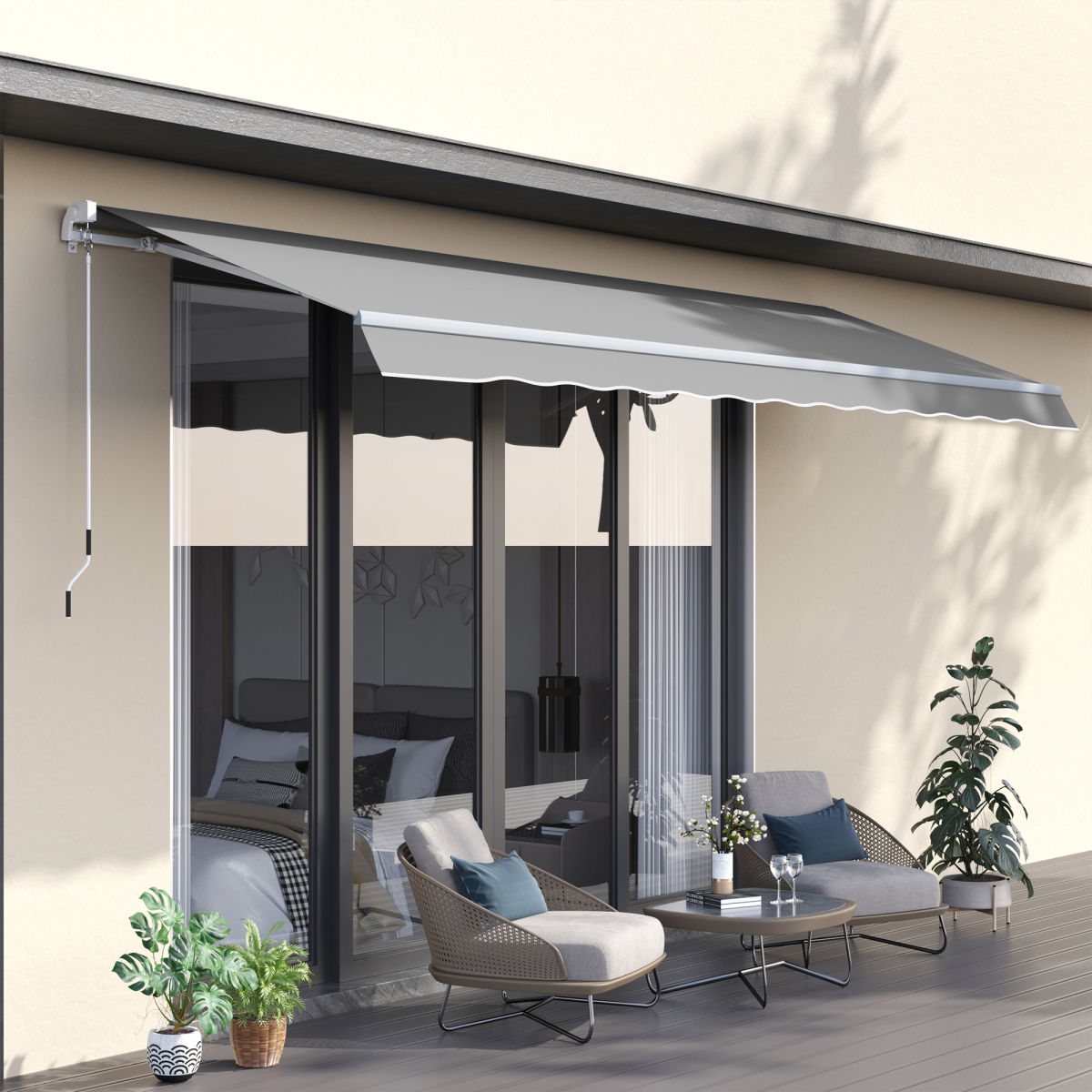 Outsunny Outdoor Awning Canopy with Hand Crank, Adjustable Angle, Aluminium Frame, 3 x 2m