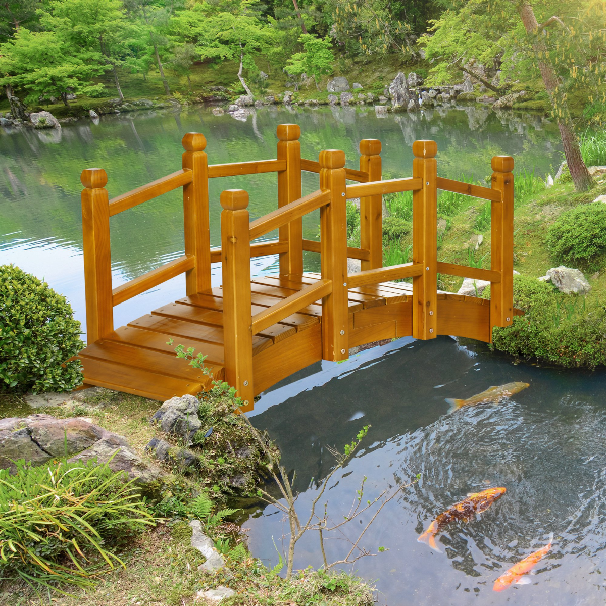 Outsunny Arched Wooden Garden Bridge with Safety Railings