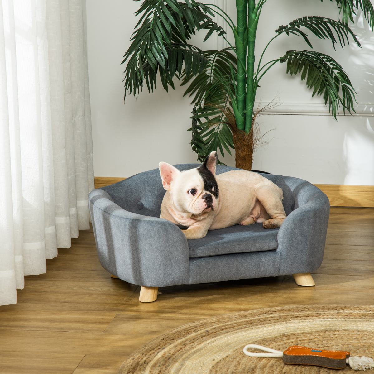 Grey Pet Sofa Dog Couch for Small Dogs, Short Plush, 70 x 47 x 30 cm