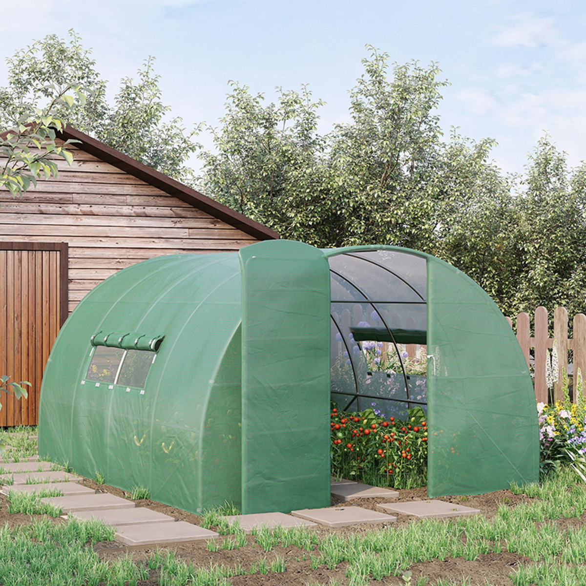 4 x 3 m Walk-In Garden Polytunnel Greenhouse with Door and Galvanised Steel Frame