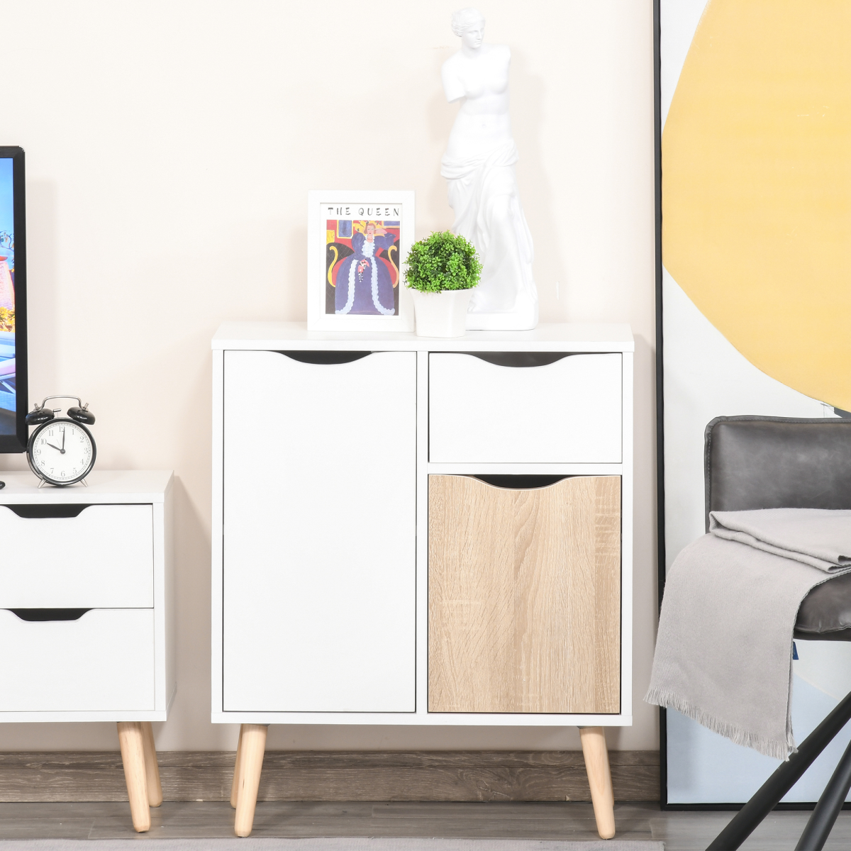 White Storage Cabinet Sideboard with Drawer for Bedroom/Living Room