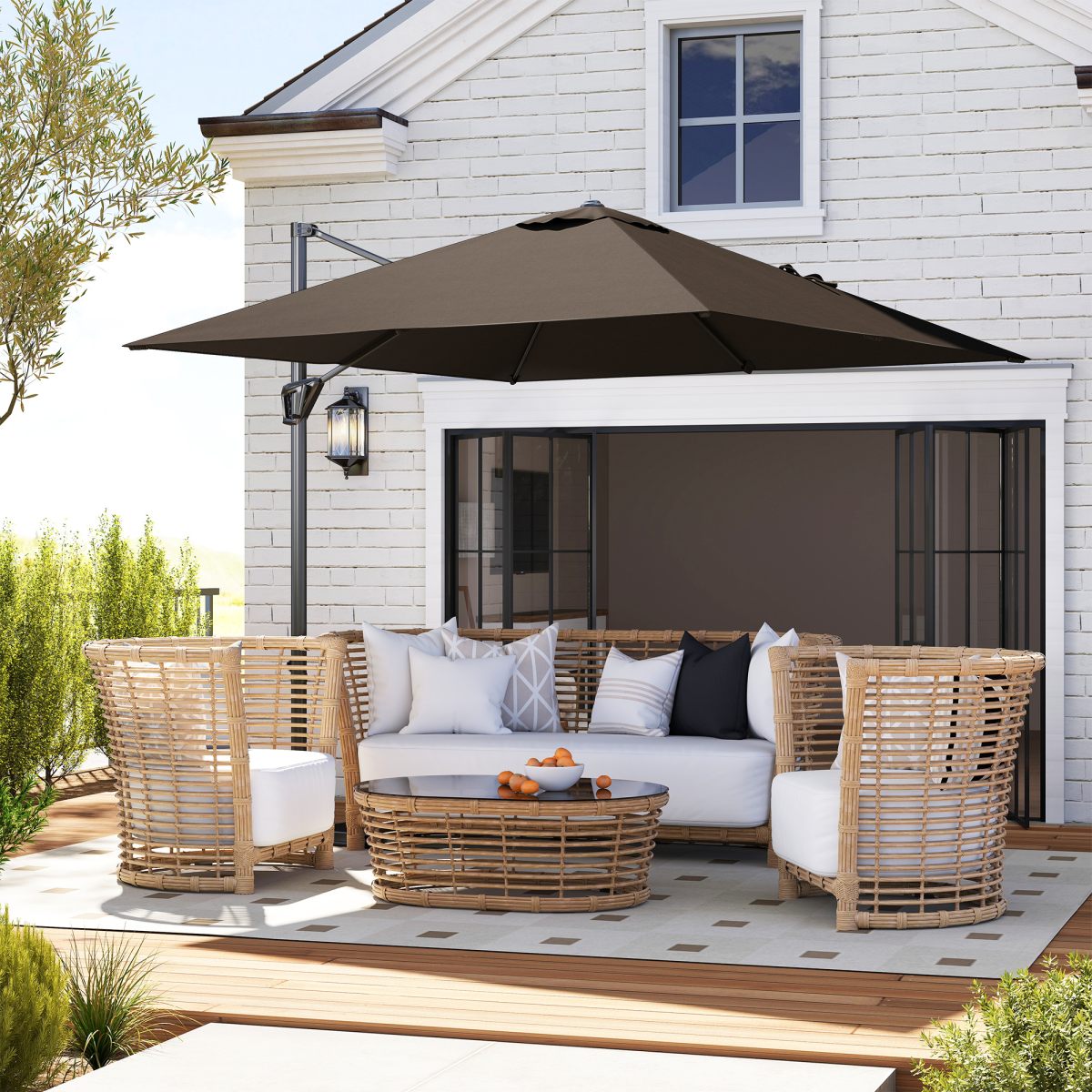 Outsunny Square Cantilever Parasol, 360° Rotating, Hand Crank, Tan