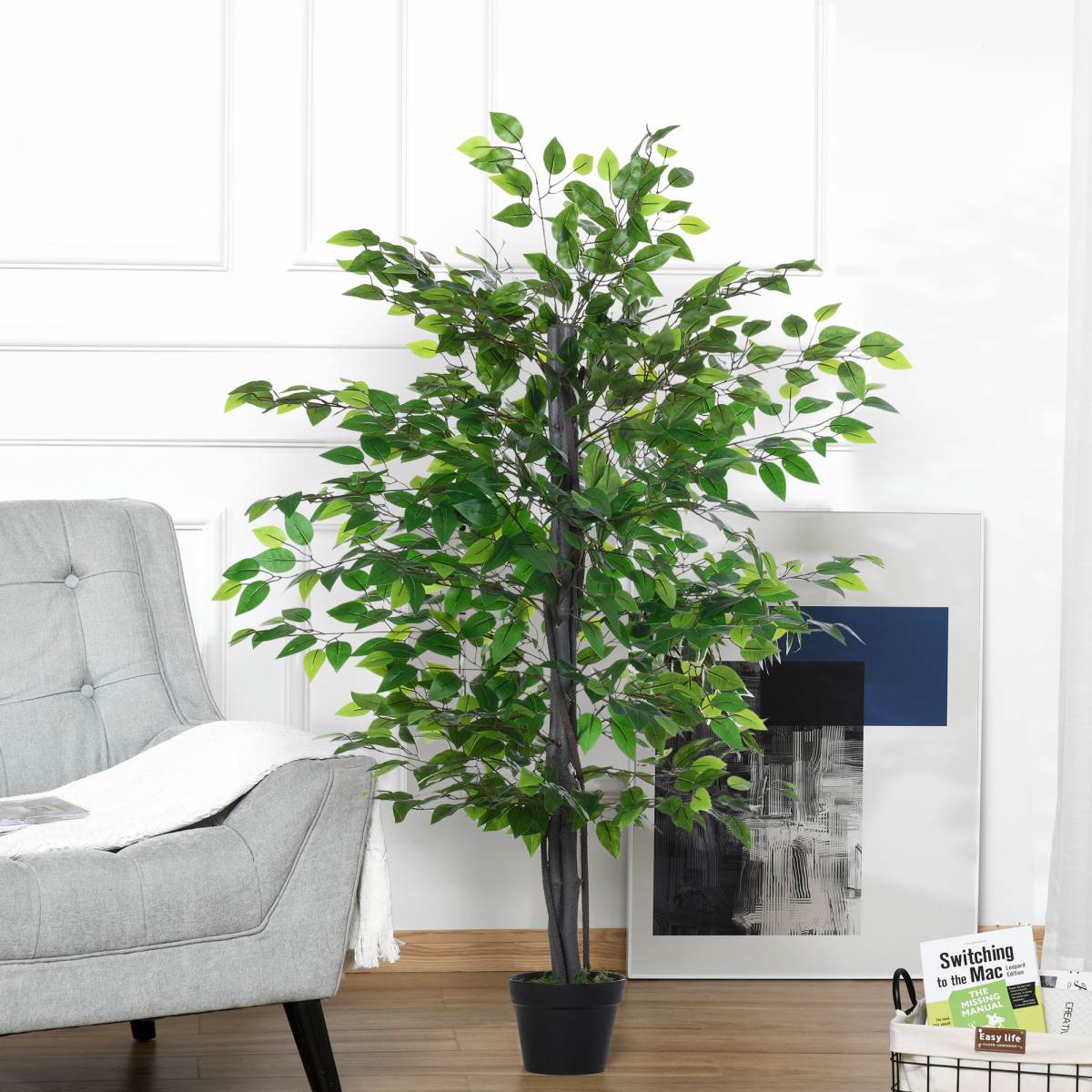 145cm Artificial Banyan Tree Faux Decorative Plant with Cement Pot