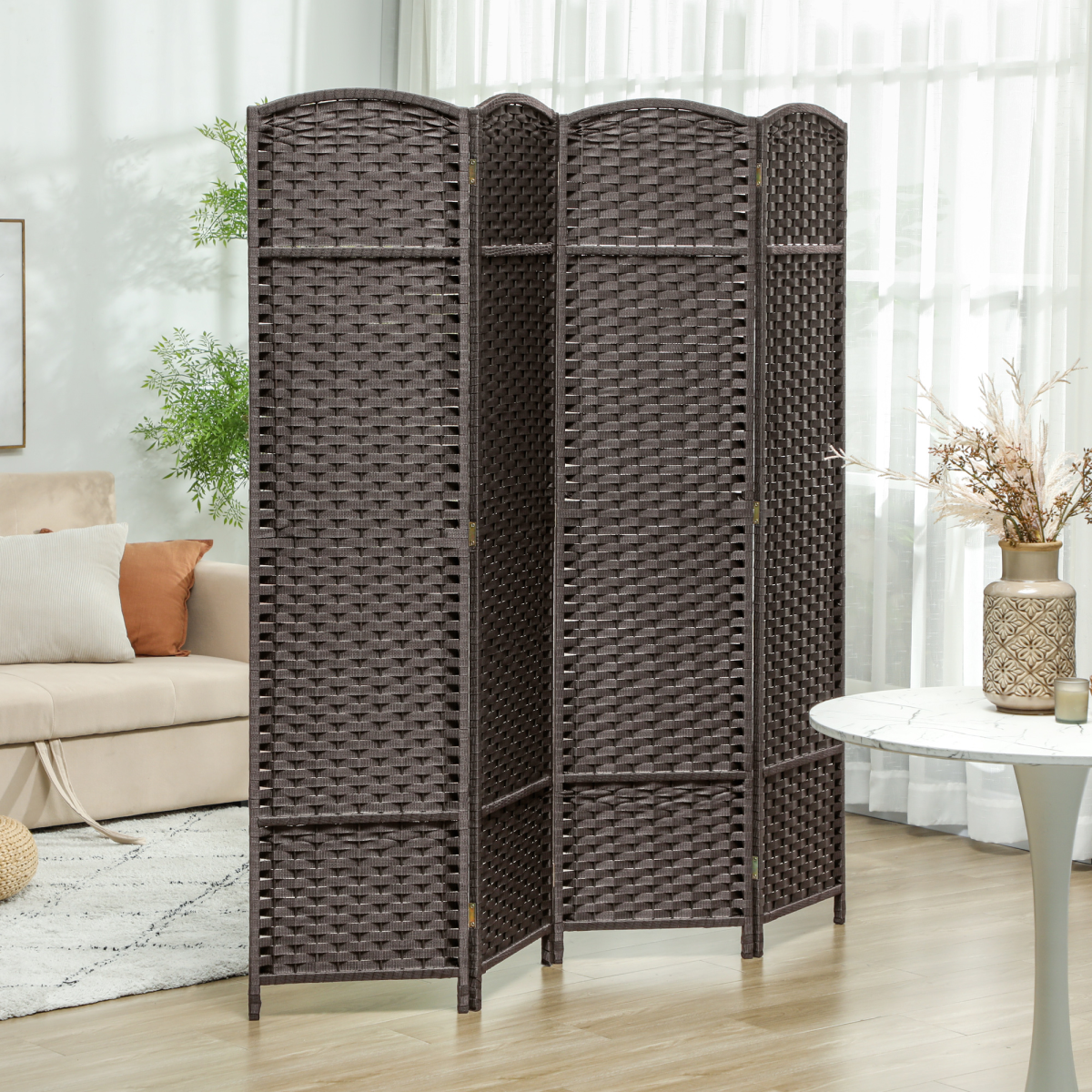 HOMCOM 4-Panel Folding Room Divider Privacy Screen, 160 x 170 cm, Brown