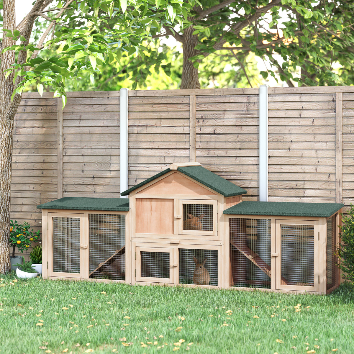Wooden Indoor Rabbit Hutch House-Style Cage with Run Area