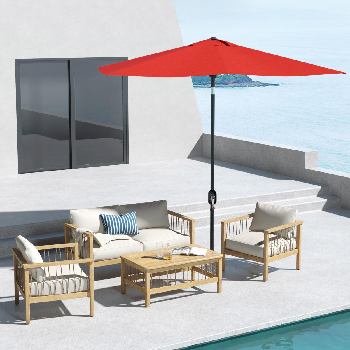 Outsunny 2x3m Rectangular Garden Parasol, Wine Red, Crank & Tilt