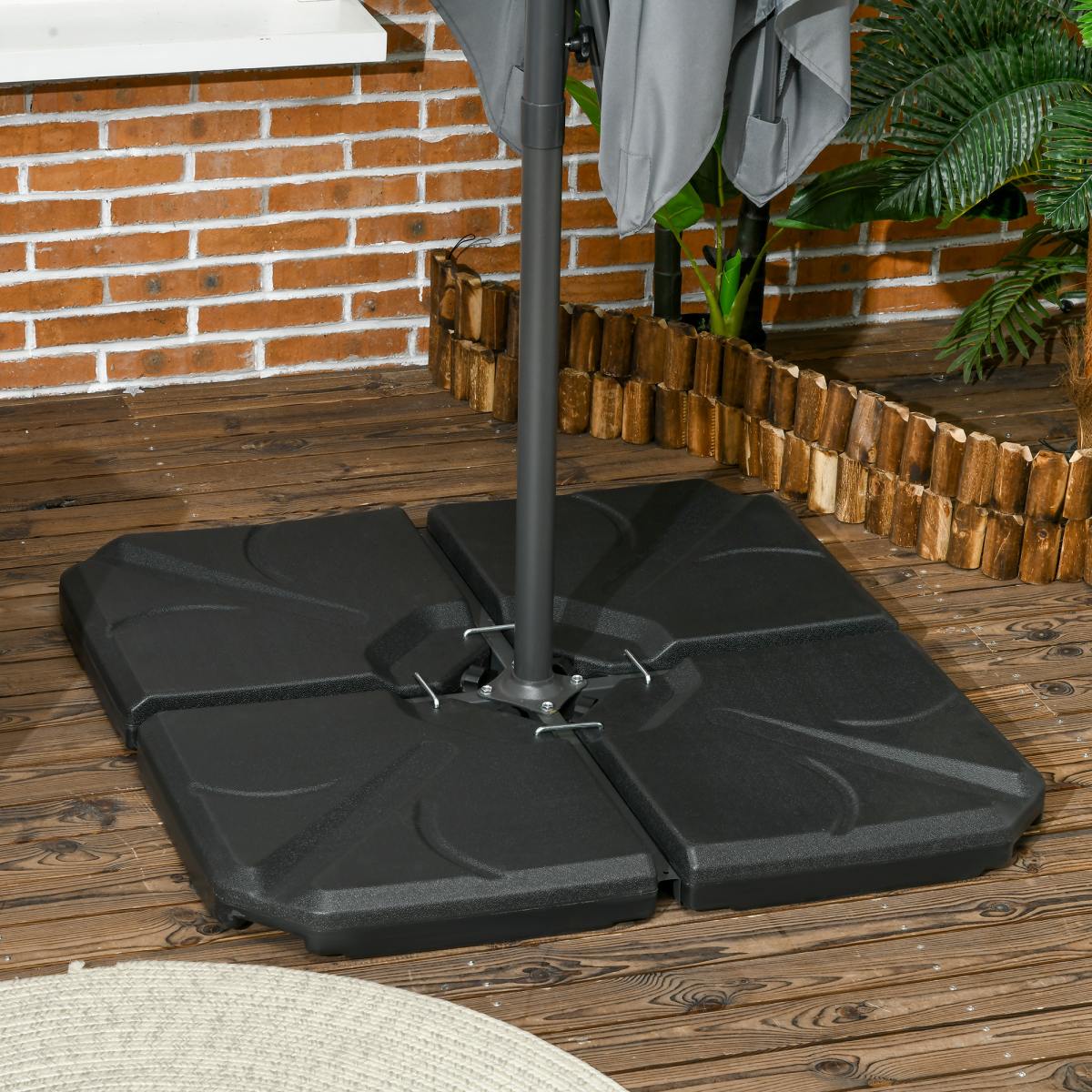 Outsunny Set of 4 Banana Parasol Base Weights, Water/Sand Filled, Black
