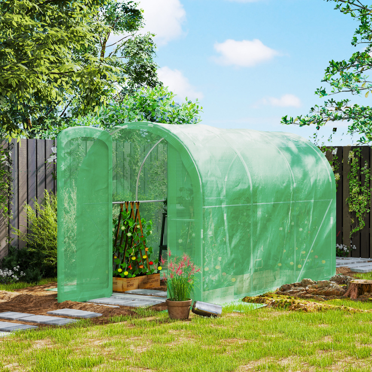 Outsunny 3 x 2m Polytunnel Greenhouse with Door, Galvanised Steel Frame