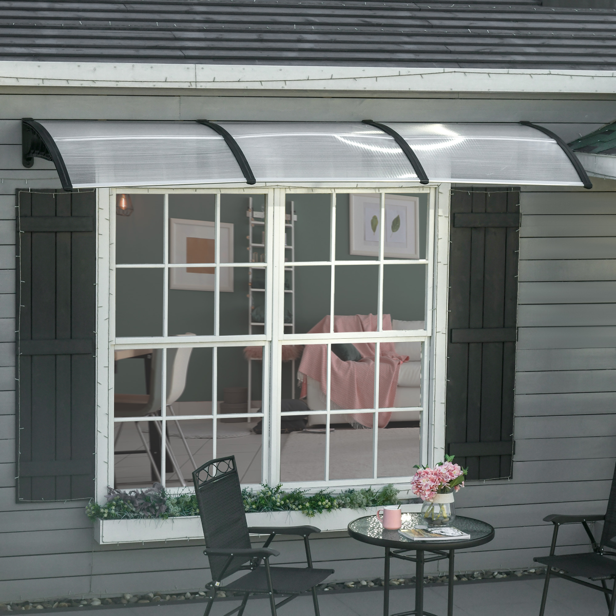 Outsunny Front Door Canopy Outdoor Awning, 300 x 100cm Clear Polycarbonate Rain Shelter
