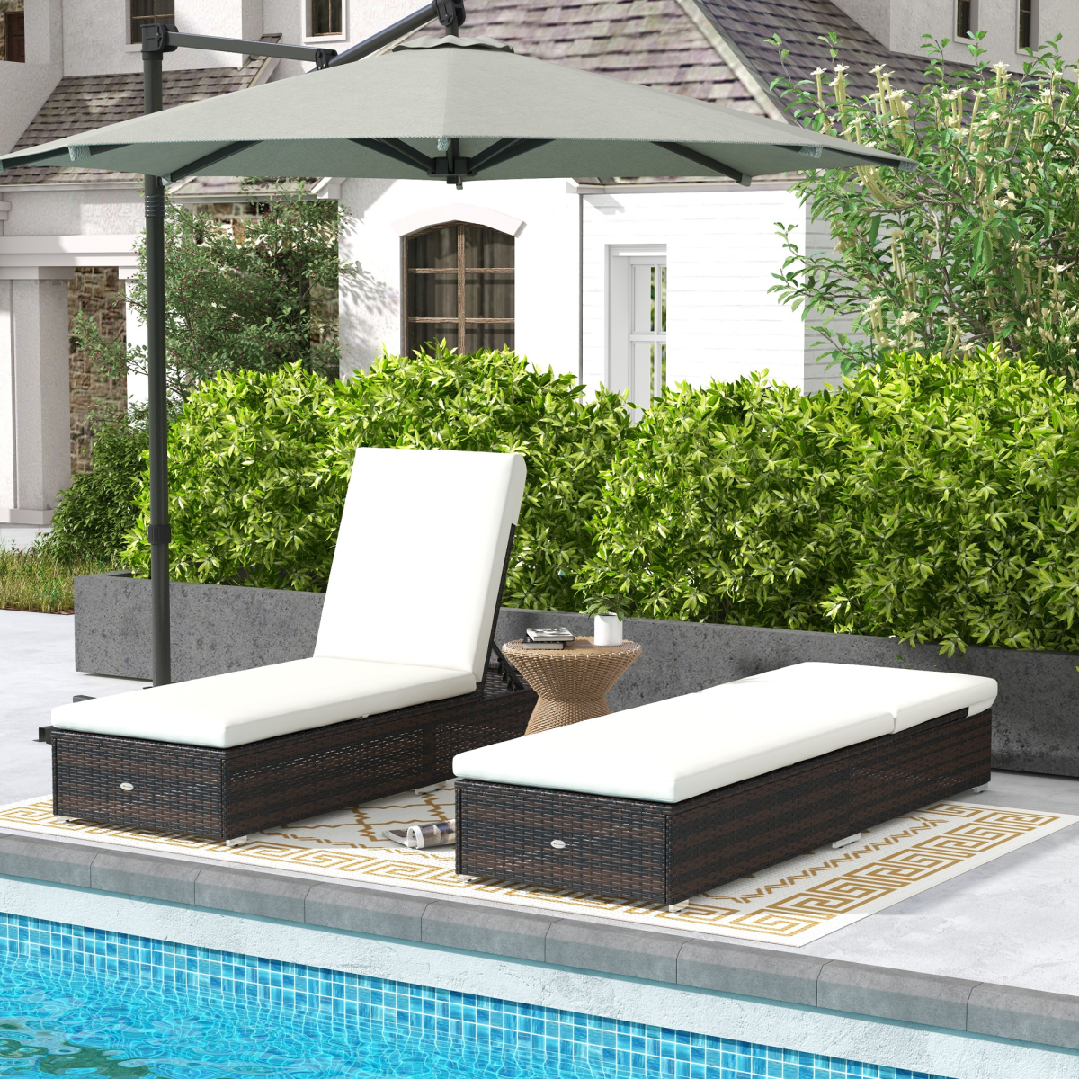 Outsunny Set of 2 Rattan Sun Loungers with Adjustable Back, Brown