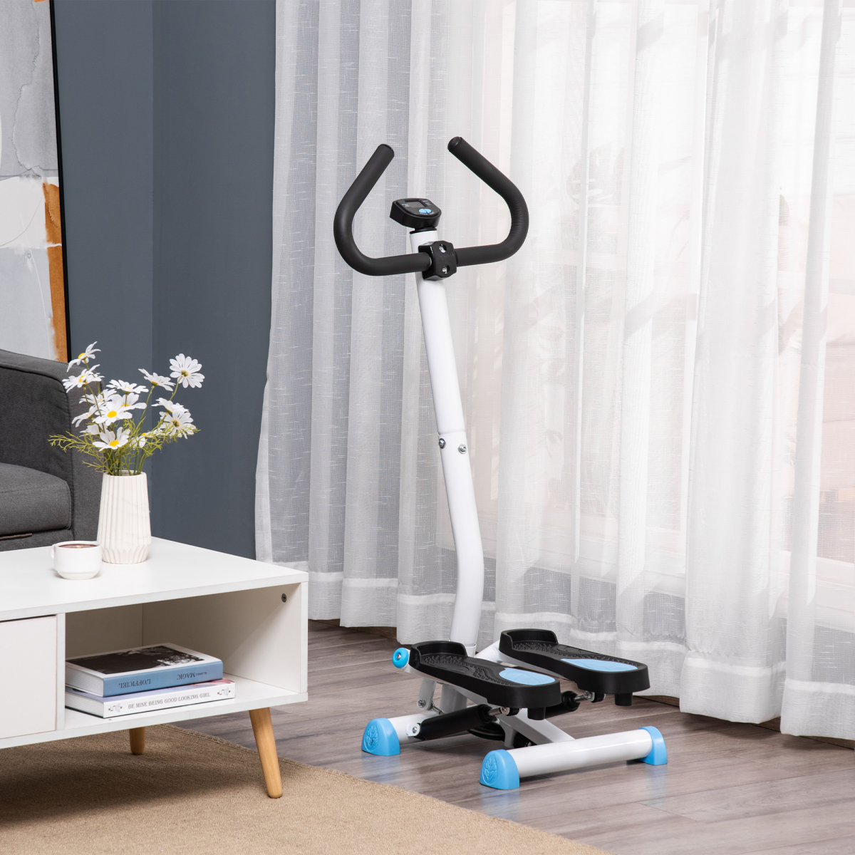 Height Adjustable Twister Step Machine with LCD Screen, Blue