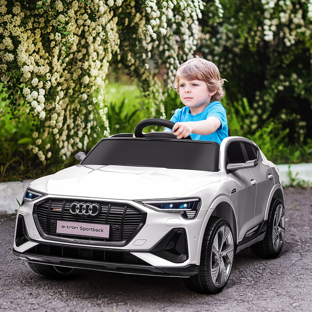 HOMCOM 12V Kids Electric Ride-On Car with Remote, Lights, Music, White