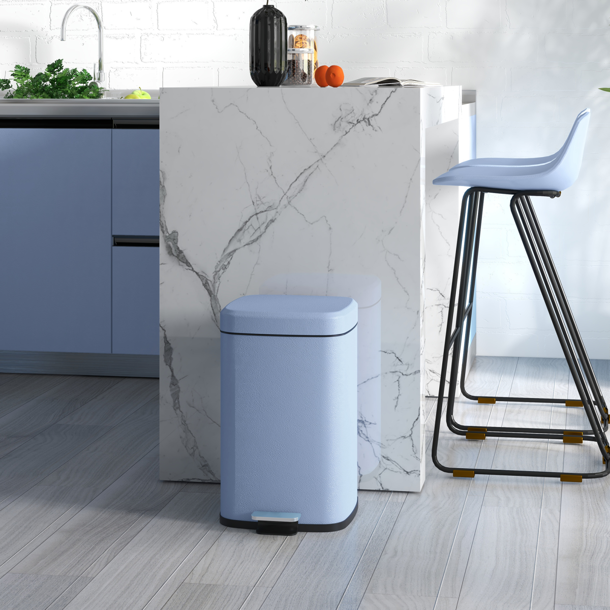 PawHut 20L Metal Kitchen Pedal Bin with Soft-Close Lid, Light Blue