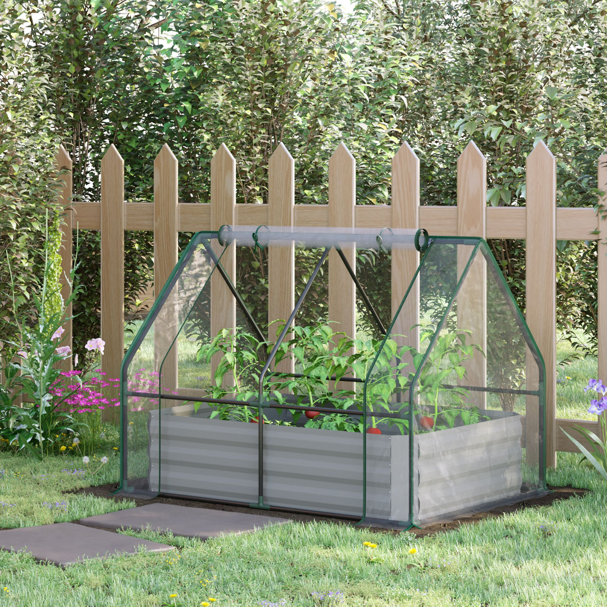 Outsunny 2-in-1 Steel Raised Garden Bed with Greenhouse Cover, Clear