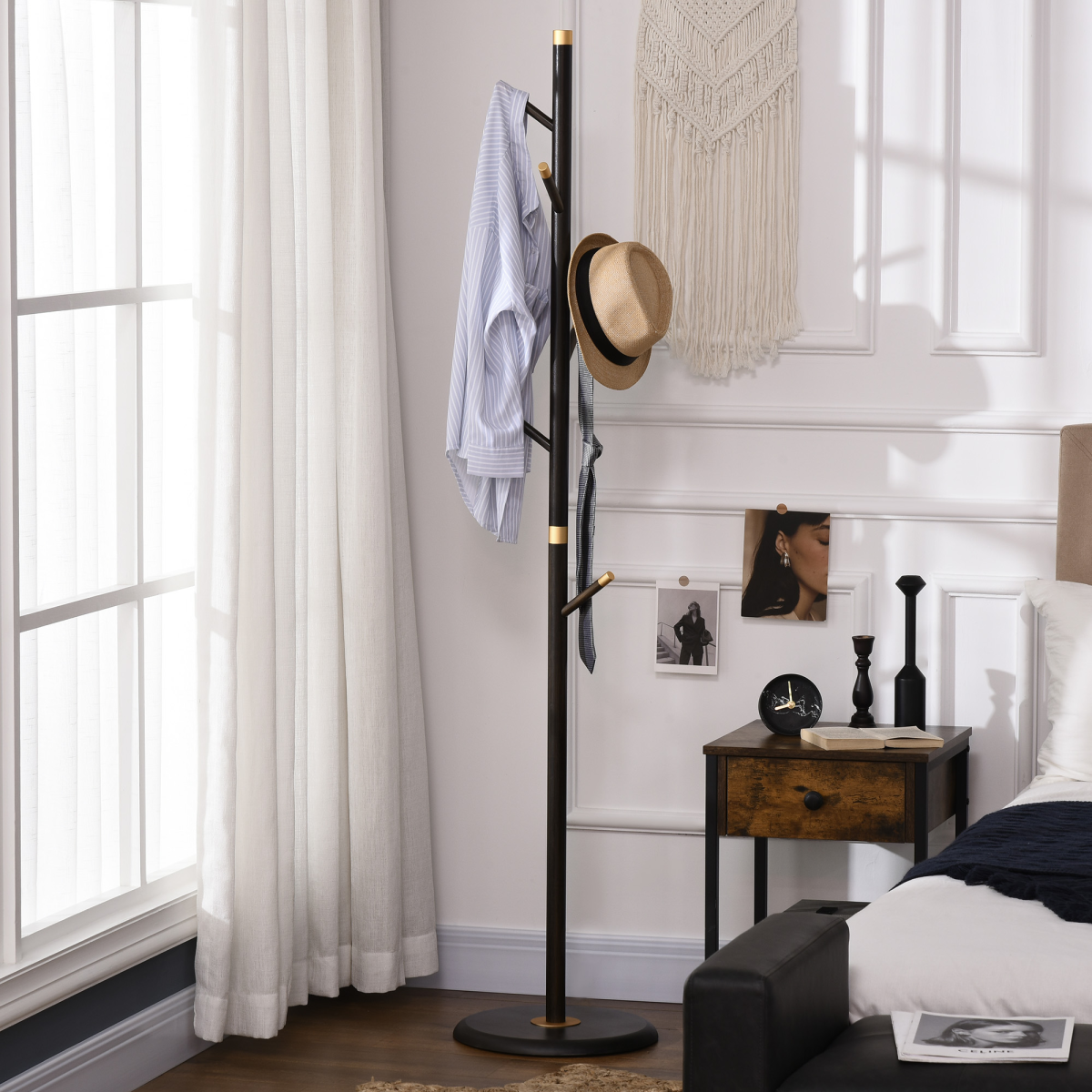 HOMCOM Industrial Freestanding Coat Rack Stand, 6 Hooks, 180cm