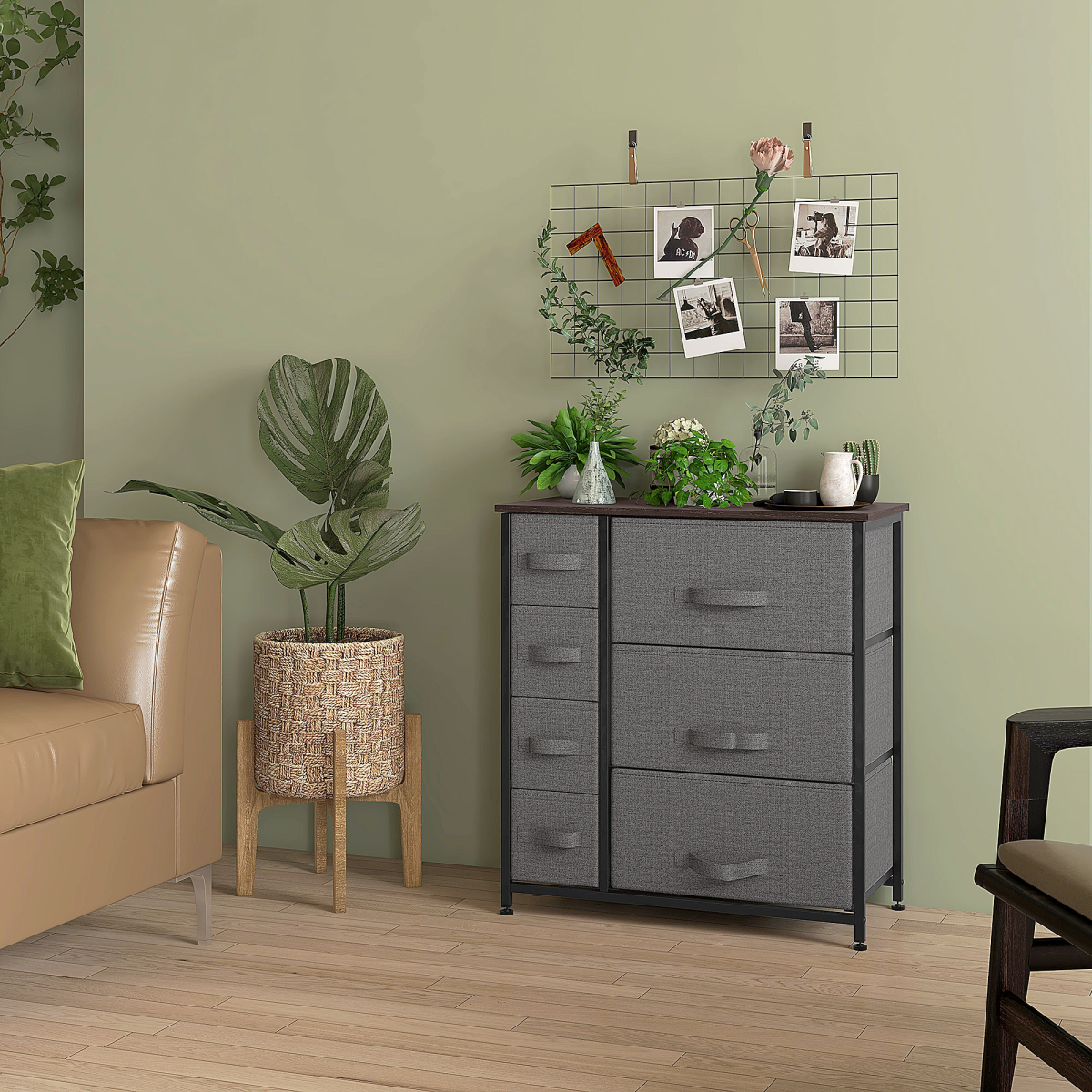 HOMCOM 7-Drawer Chest of Drawers with Fabric Storage, Dark Grey
