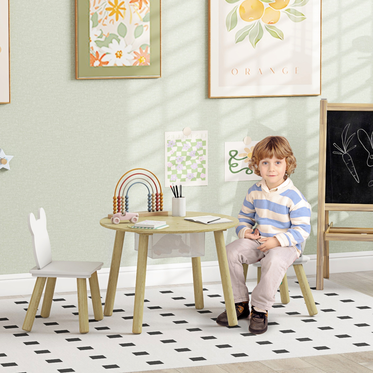 AIYAPLAY 3-Piece Toddler Table and 2 Chair Set with Mesh Bag