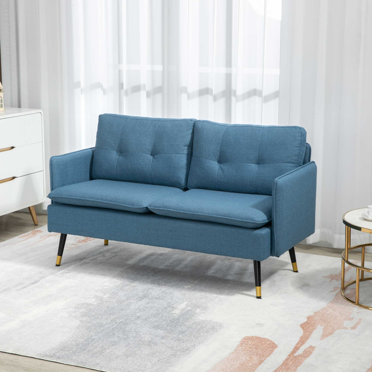 HOMCOM 2 Seater Fabric Sofa, Button Tufted Love Seat, Dark Blue