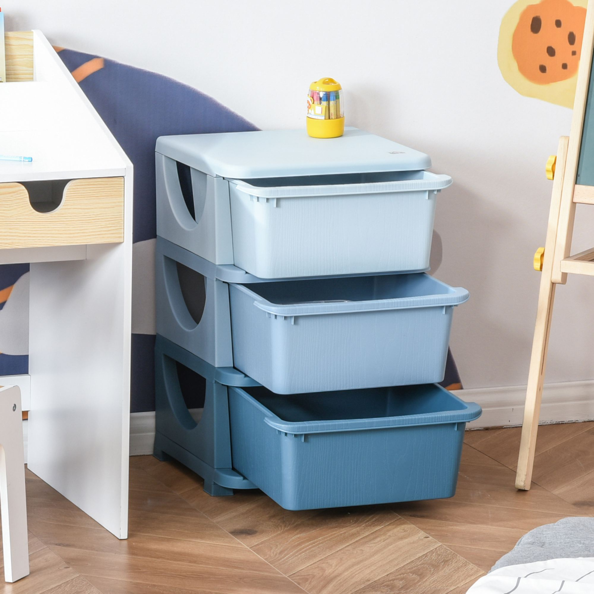 HOMCOM Kids 3-Drawer Storage Unit Vertical Plastic Dresser Tower