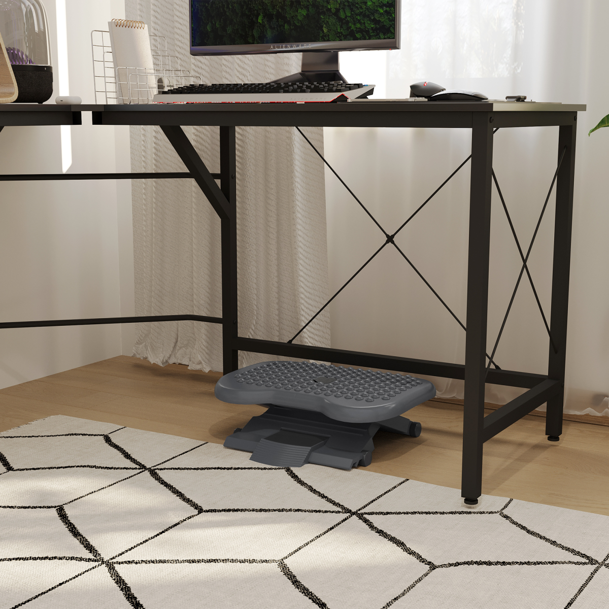 Adjustable Massage Footrest, 3-Position Tilting Under Desk, Black