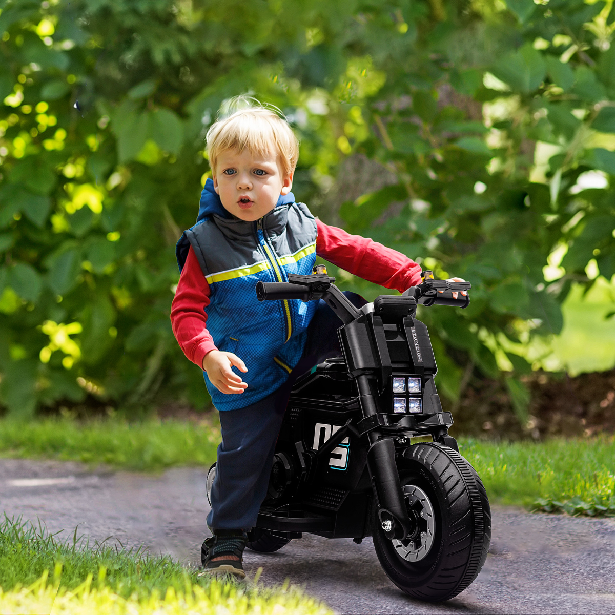 6V Kids Electric Motorbike with Training Wheels, Black, Ages 3-5