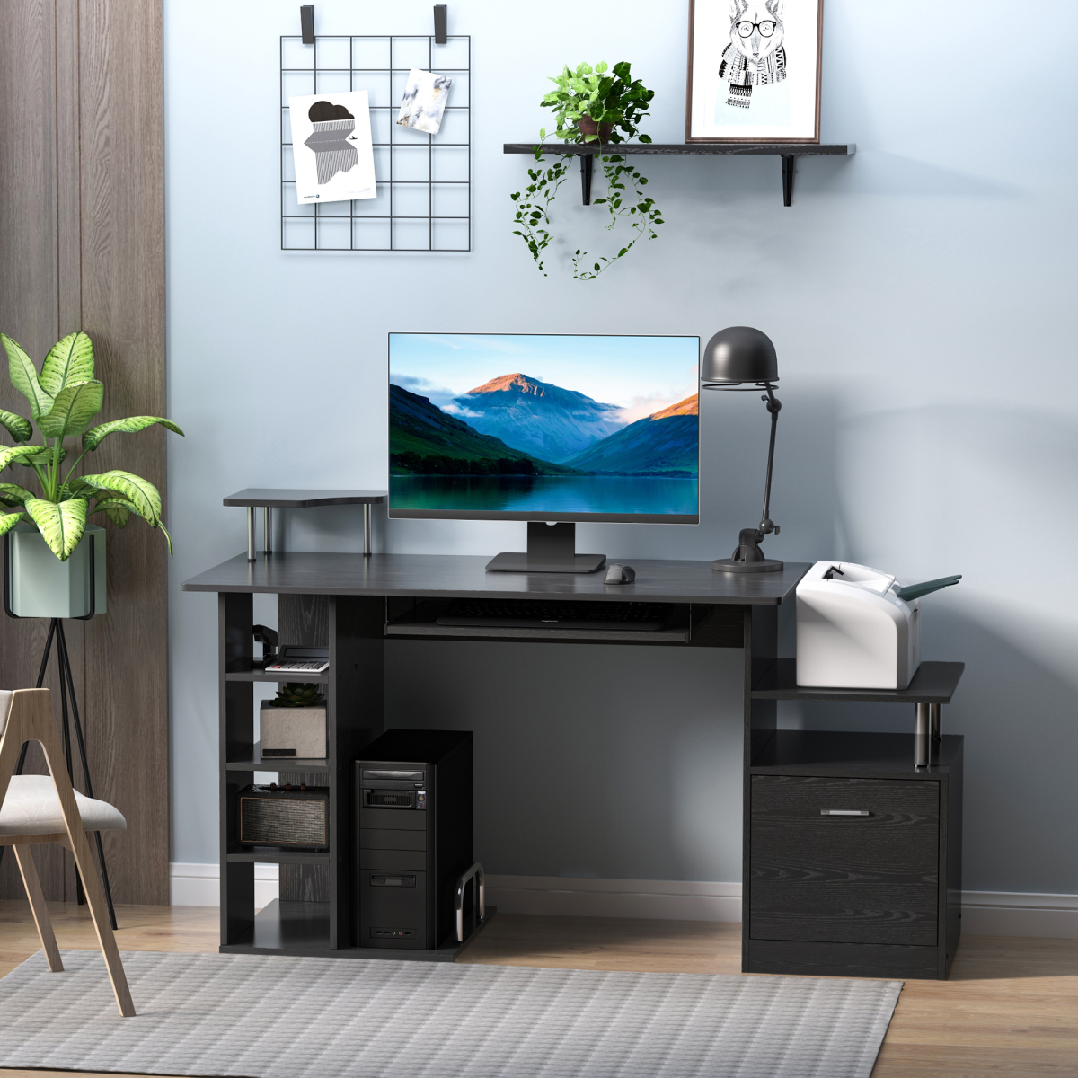 Wood Computer Desk Laptop Workstation Drawer Shelf for Home Office HOMCOM