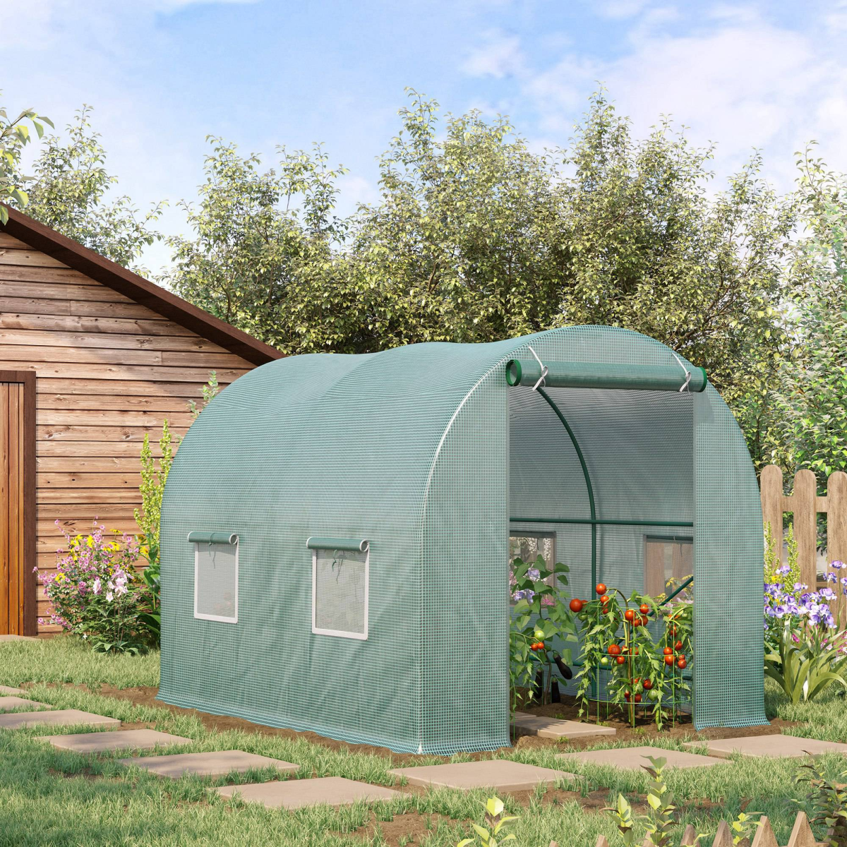 Walk-In Tunnel Greenhouse Kit, Heavy-Duty Greenhouse with Roll-Up Zipper Doors and Mesh Windows, 8.2 x 6.6 x 6.6 ft