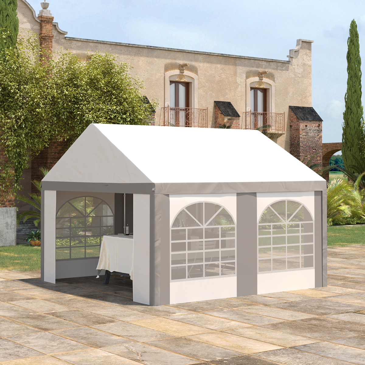 Outsunny 4 x 4m Party Tent Gazebo with Sides, Windows & Double Doors