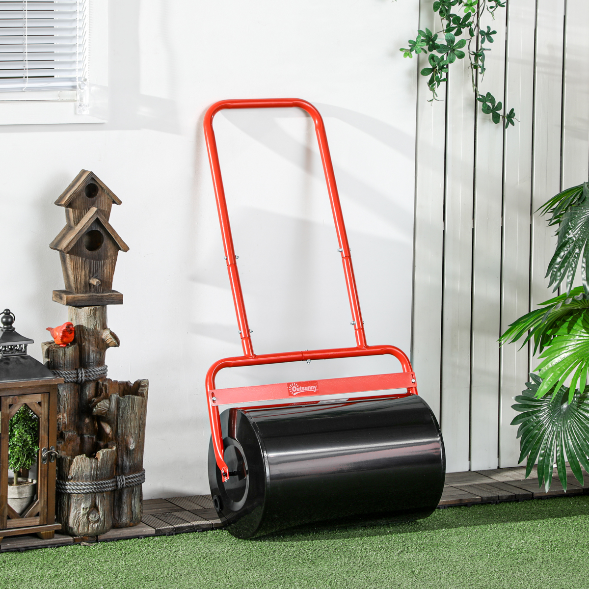 Outsunny Combination Push/Tow Lawn Roller, 38L Fillable with Water or Sand, Garden Roller