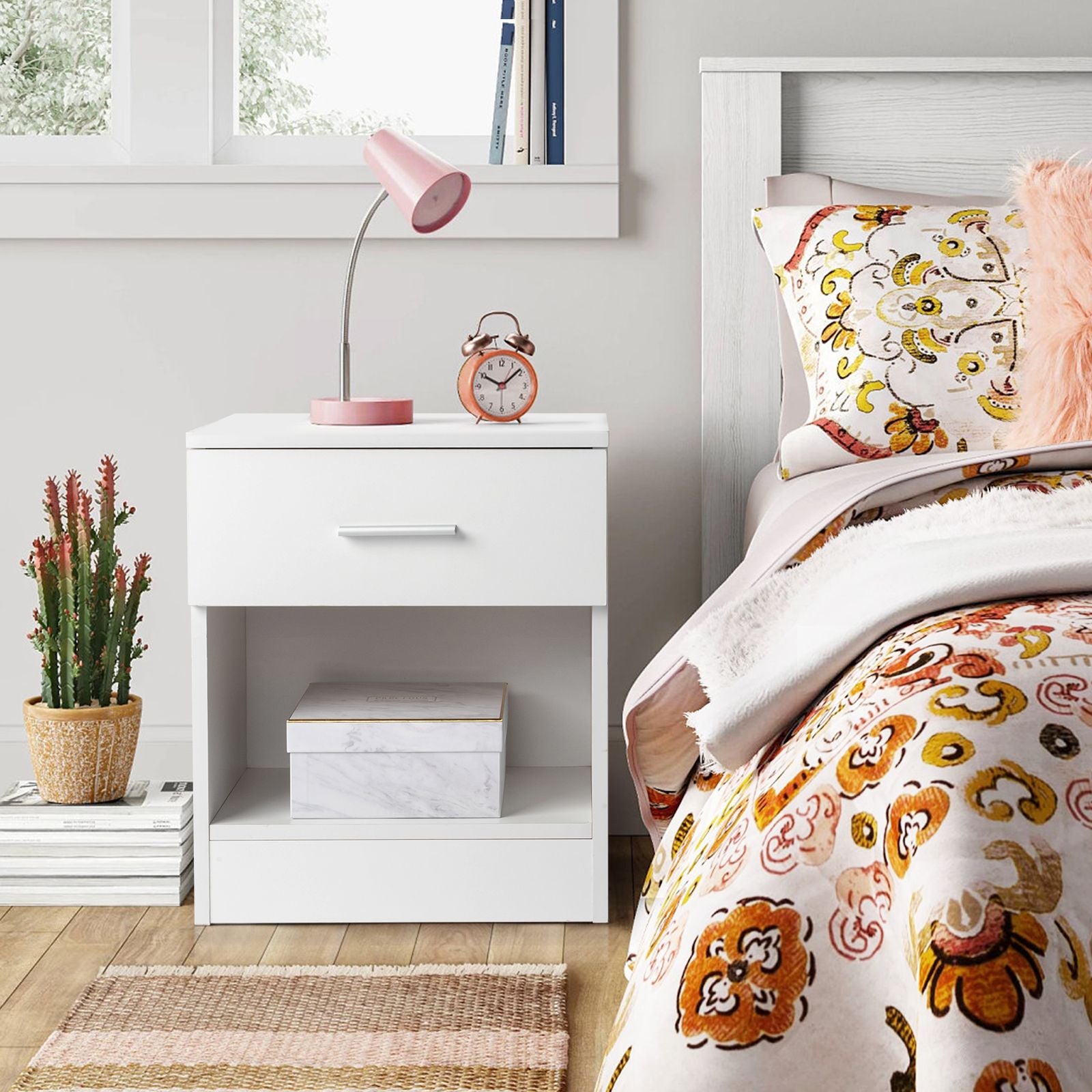 2-Tier Nightstand Bedside Cabinet End Table for Bedroom Home Office White