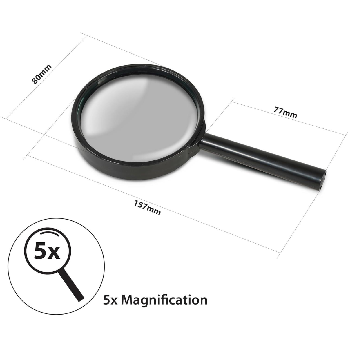 Eagle Handheld Portable Magnifying Glass With Clear Precision Optics, 5X Magnificatio
