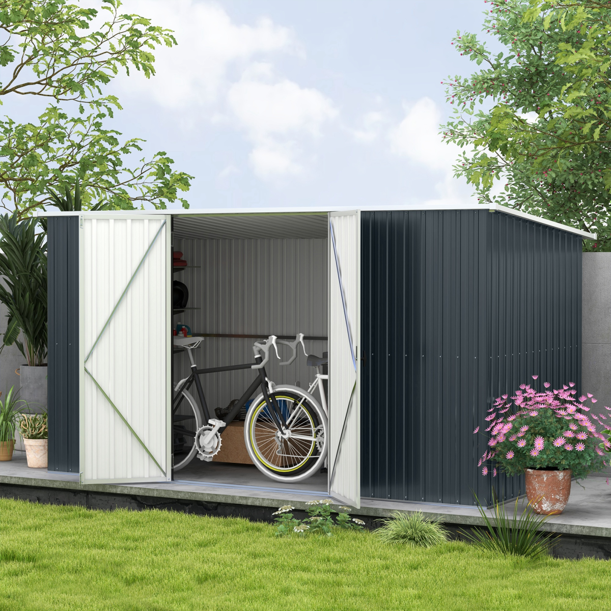 Outsunny 11 x 5.6ft Galvanised Steel Garden Shed, Lockable Door, Grey