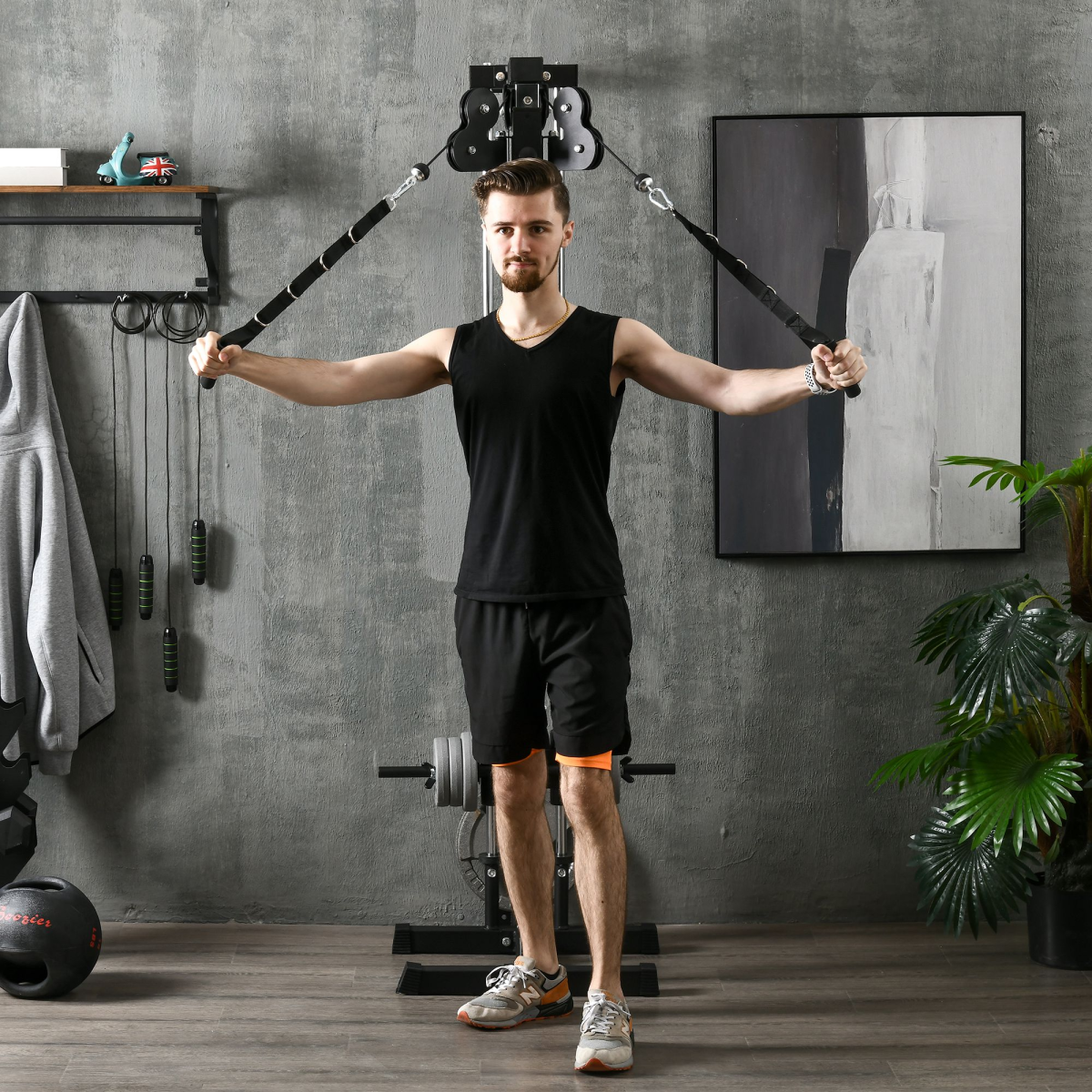 SPORTNOW Wall-Mount Cable Station, 15-Position Dual Pulley