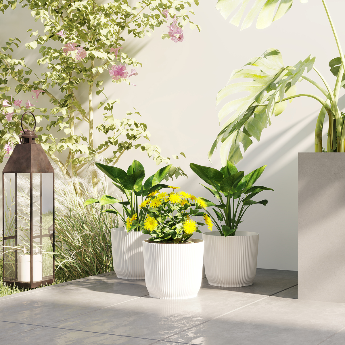 Outsunny Set of 3 Stackable Round Plant Pots, 22cm, White