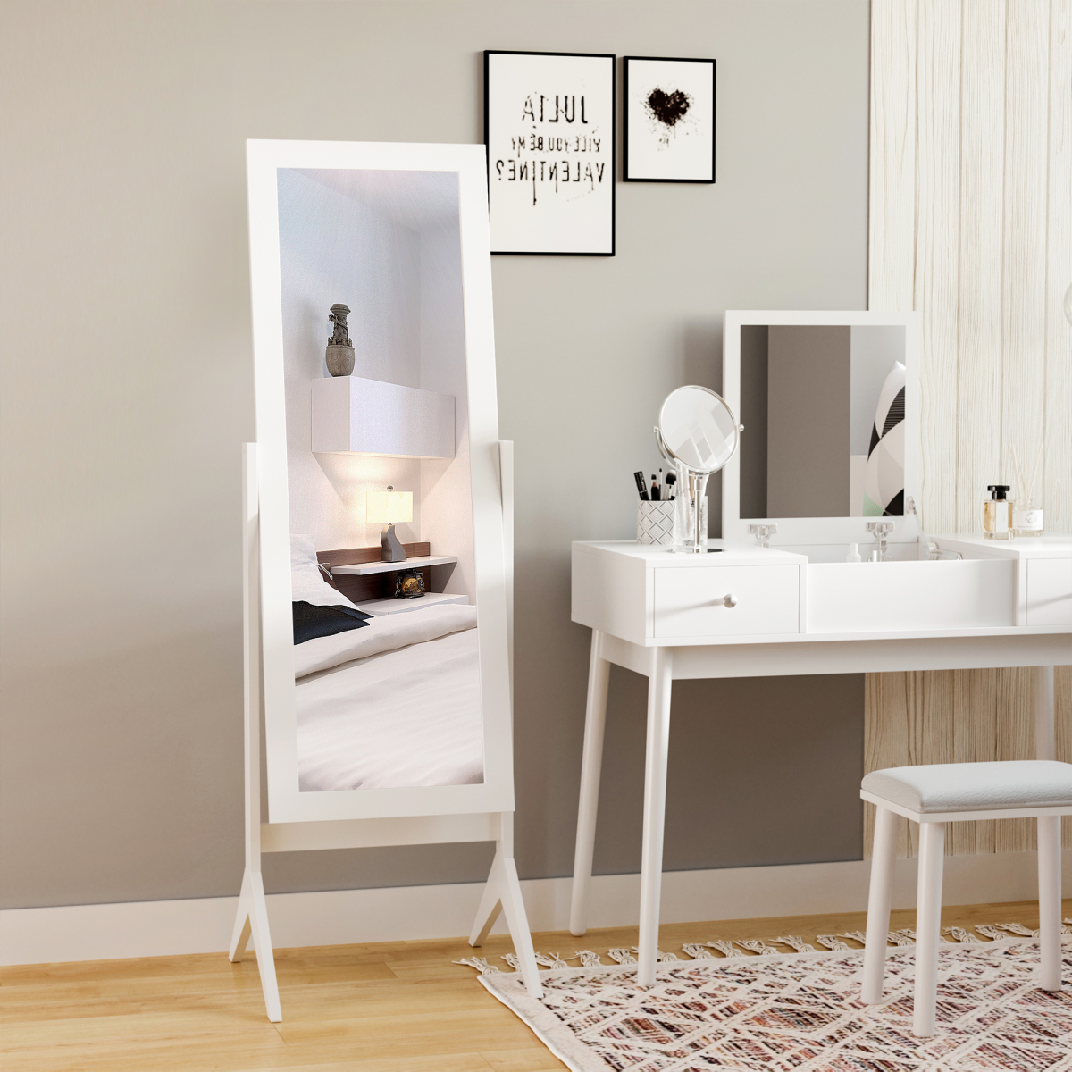 HOMCOM Tall Freestanding Dressing Mirror with Adjustable Tilt, White