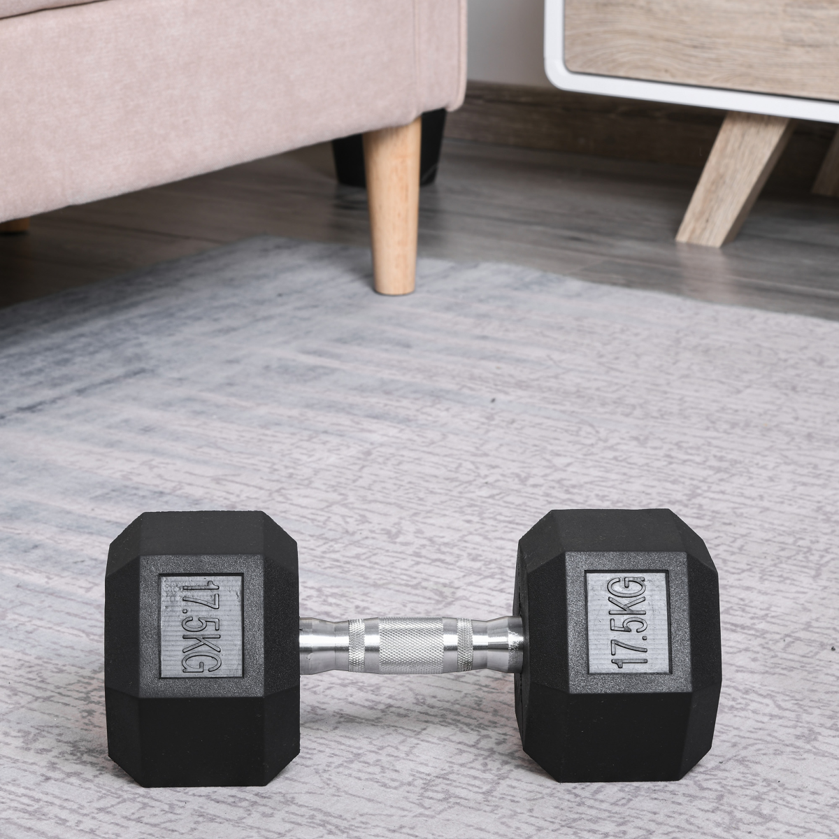 17.5kg Rubber Hex Single Dumbbell with Steel Core, Home Gym