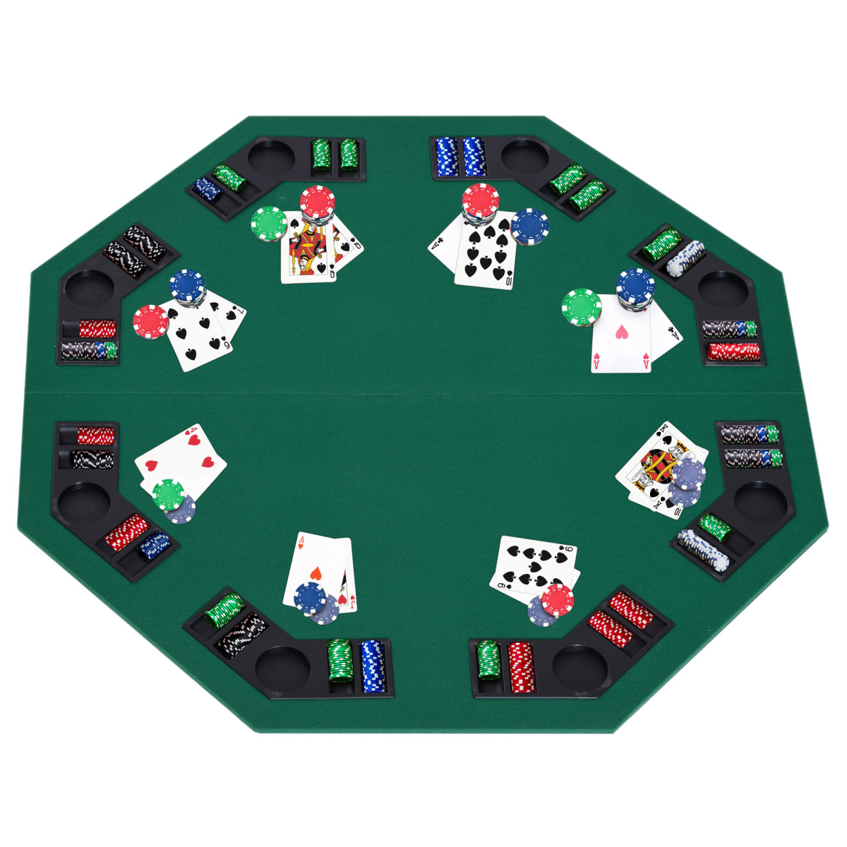 1.2m Foldable Poker Table Top for 8 Players with Chip Trays, Drink Holder and Carry Bag