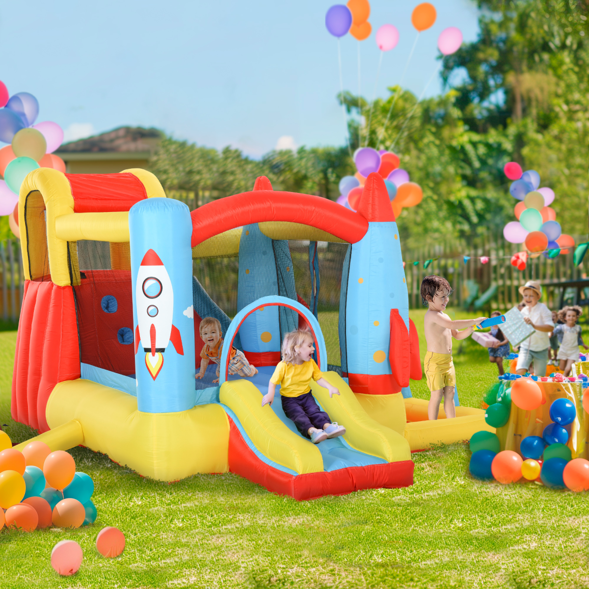 Inflatable Bouncy Castle with Slide, Pool, Trampoline & Blower