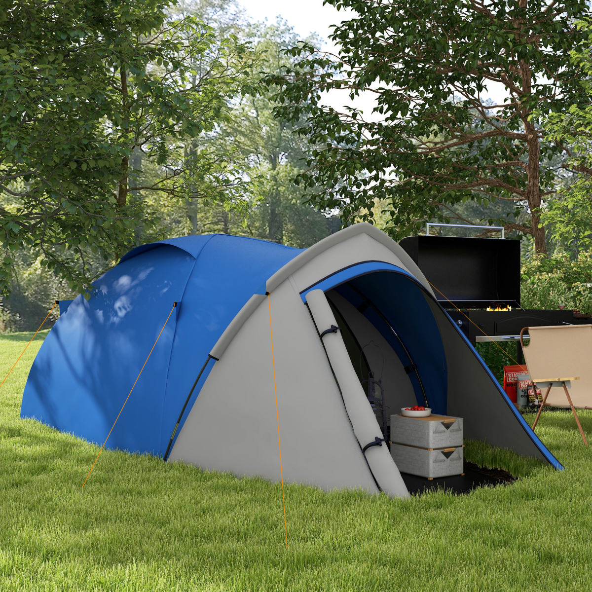Outsunny Compact Camping Tent with Vestibule & Mesh Vents for Hiking Blue