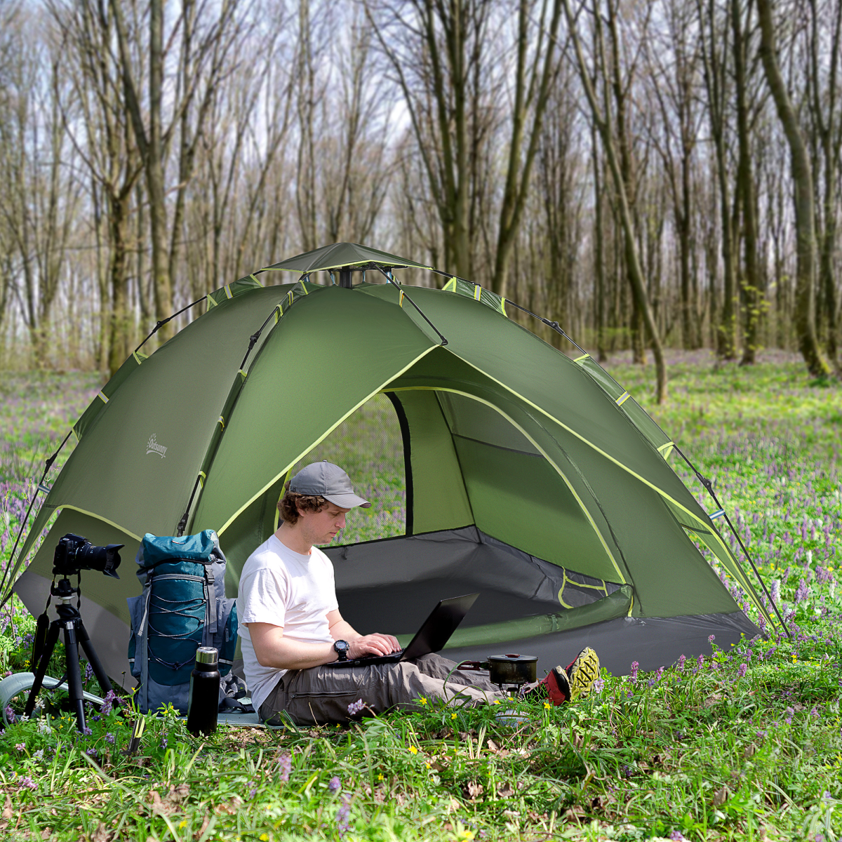 3 Person Pop Up Camping Tent, Water Resistant Dome Shelter with Mesh Windows and Ground Stakes for Festivals, Hiking and Travel