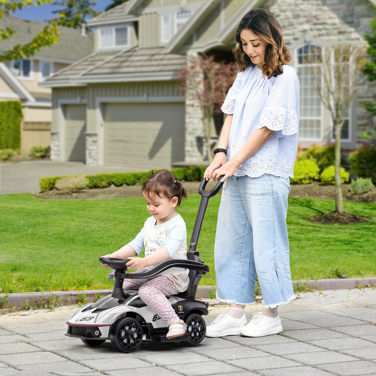 HOMCOM Lamborghini Essenza SCV12 2-in-1 Baby Ride-On Push Car, White